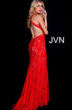 Red Nude Long Fitted Open Back Prom Dress JVN41875
