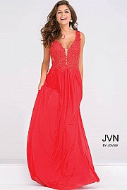 Sheer Neckline Chiffon Embroidery Beaded Prom Dress JVN41466