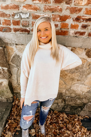 Brushed Oatmeal cowl neck sweater
