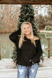 Rockin’ around the Christmas Tree Black distressed sweater