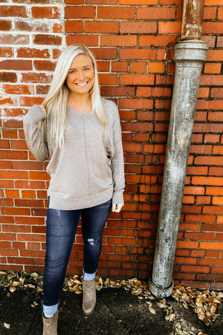 Happy holidays sweater light creamy taupe-taupe