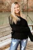 Rockin’ around the Christmas Tree Black distressed sweater