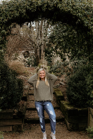 Olive distressed sweater