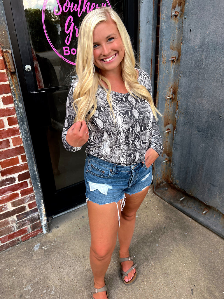 v neck snakeskin top