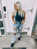 One Shoulder Crop Top-Teal