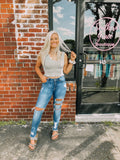 Smocked Crop top-olive stone
