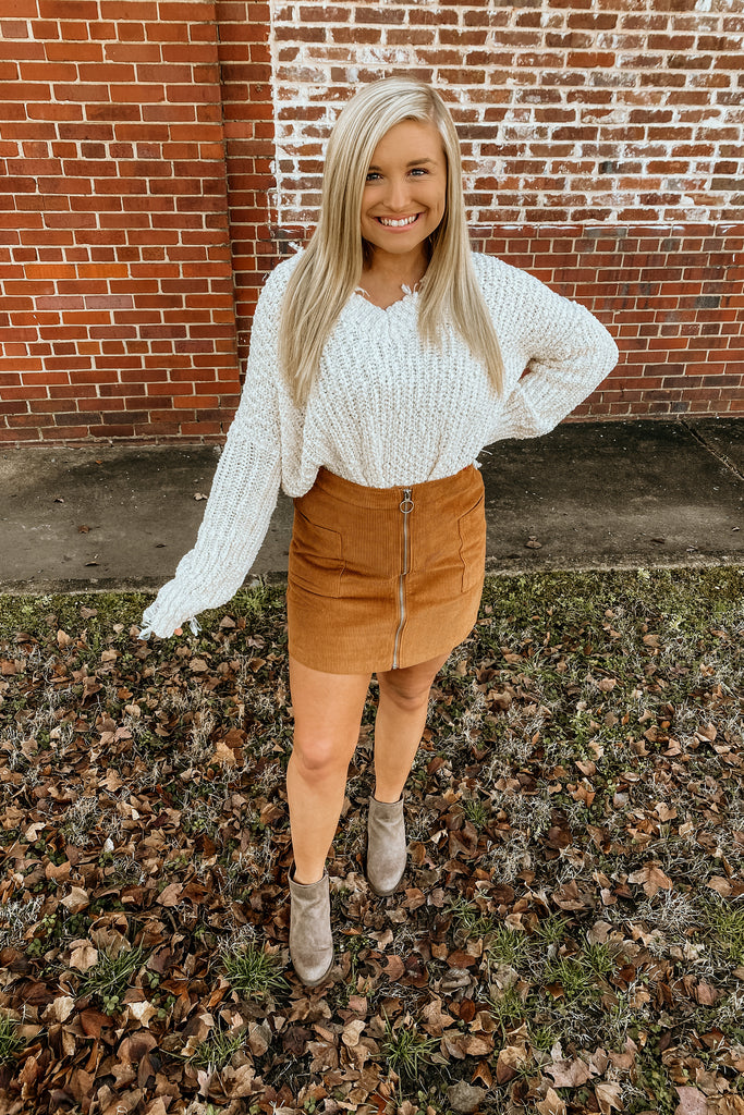 Camel corduroy zip up front skirt – Southern Grace Boutique