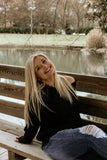 Rockin’ around the Christmas Tree Black distressed sweater