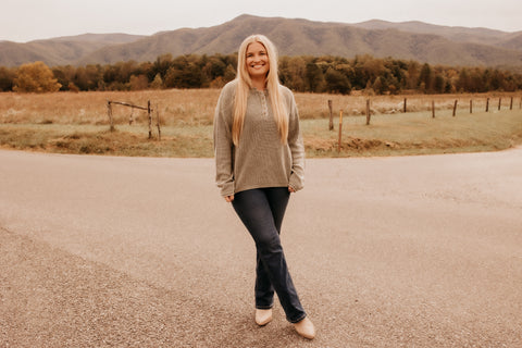 Vintage Washed Henley Sweater-Light Olive