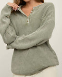 Vintage Washed Henley Sweater-Light Olive