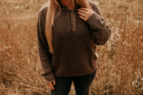Vintage Washed Henley Sweater