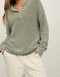 Vintage Washed Henley Sweater-Light Olive