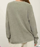 Vintage Washed Henley Sweater-Light Olive