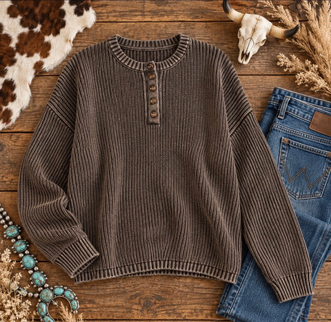 Vintage Washed Henley Sweater