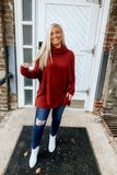 Cowl neck waffle knit-rust